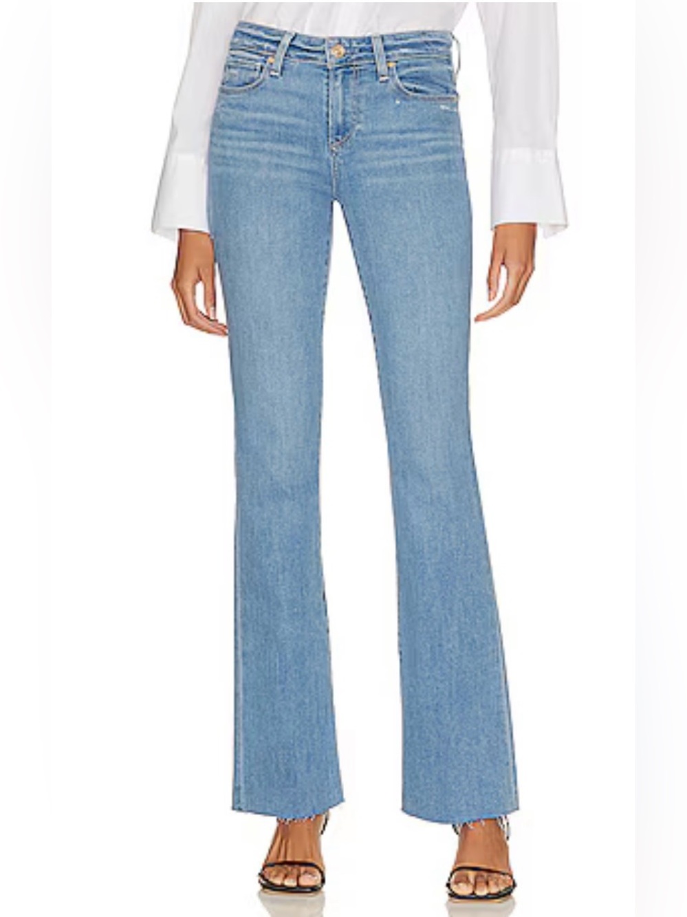 PAIGE denim manhattan bootcut jeans keeki distressed raw hem size 28